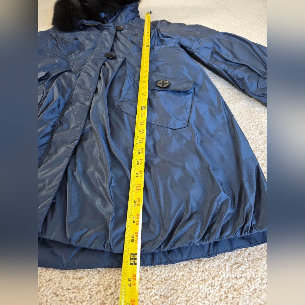 1 Madison Luxe Large Blue Iridescent Coat Fox Fur Lined Hood (Fur Removable.) - Picture 3 of 13